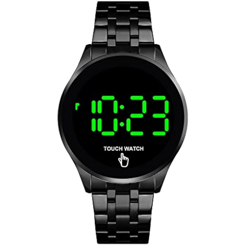 Men's Waterproof Wrist Watch with Touch Screen LED Digital Sport Casual Stainless Steel Wristwatch, Black, black / black, Digital - Image 1